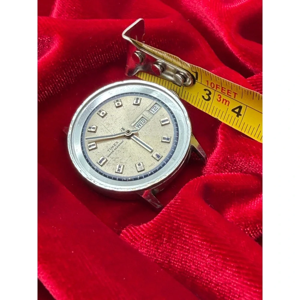 Vintage Timex Water Resistant Day Date Watch Head For Parts Restoration 35mm